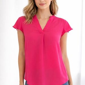 Calvin Klein Vibrant Pink V-Neck Blouse